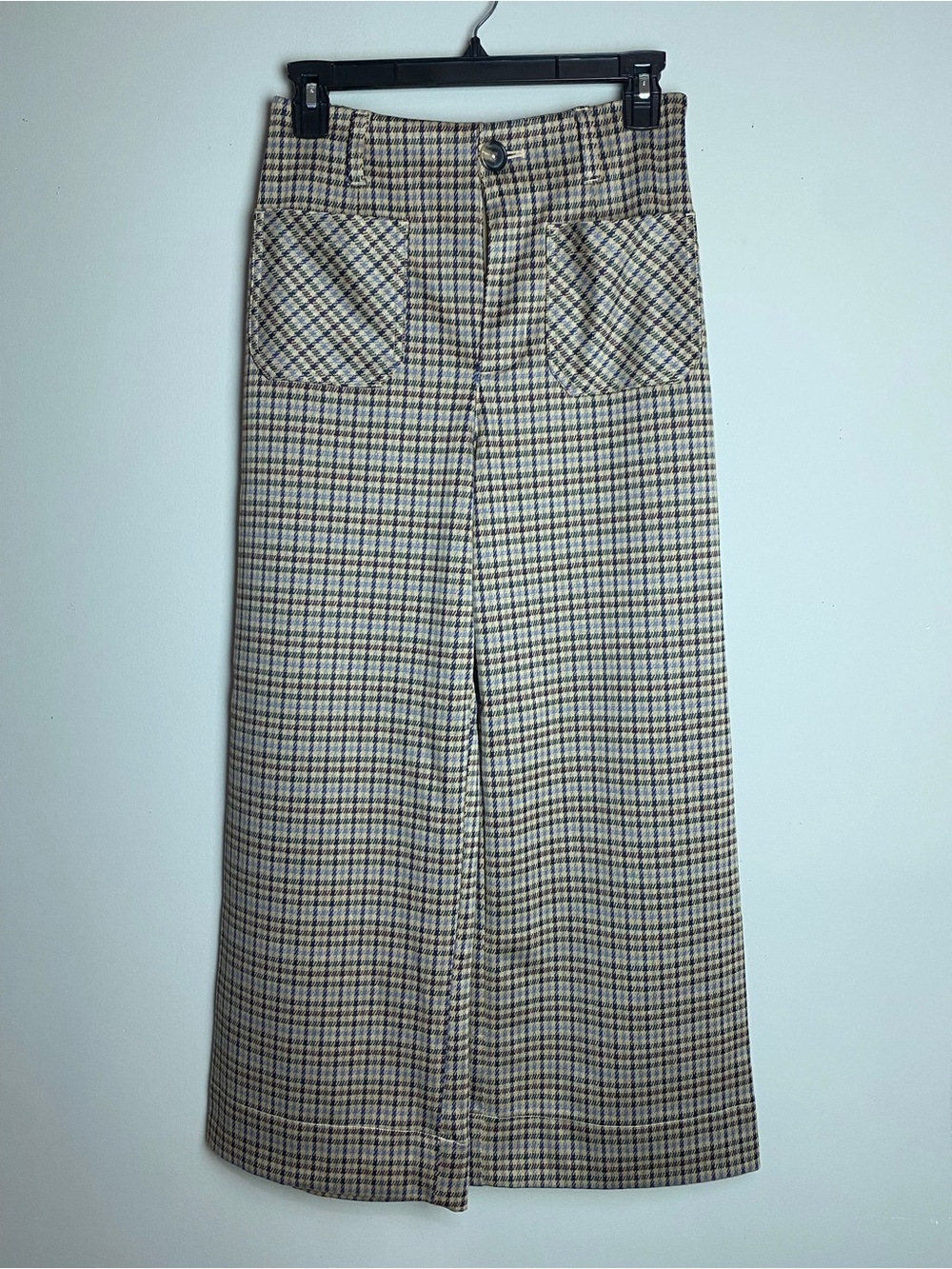 LC Lauren Conrad Beige and Brown Plaid Wide-Leg Pants
